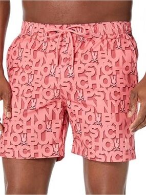Psycho Bunny Coral Pink Logo-Print Swim Shorts